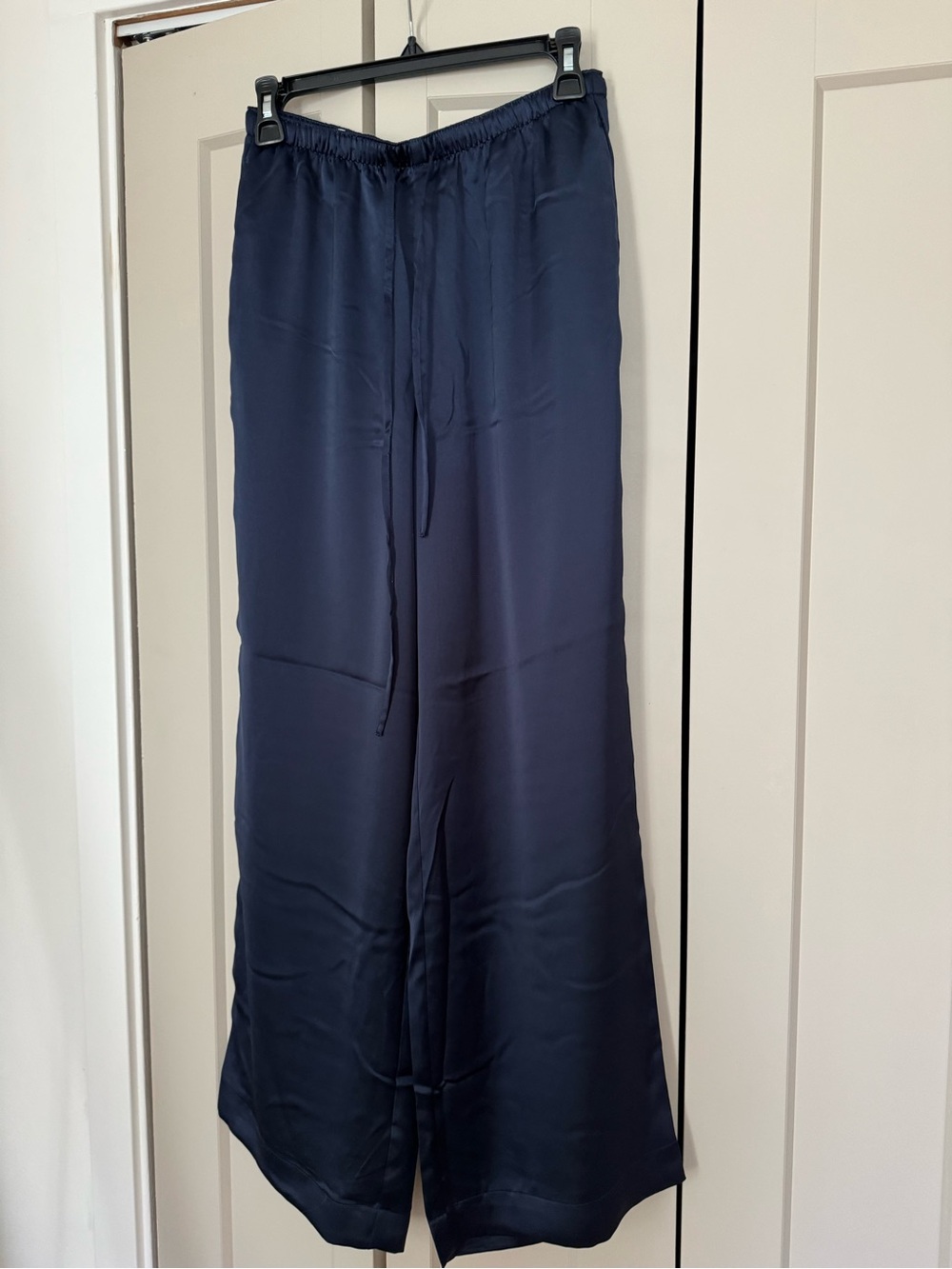 LOFT Navy Satin Drawstring Wide-Leg Pants